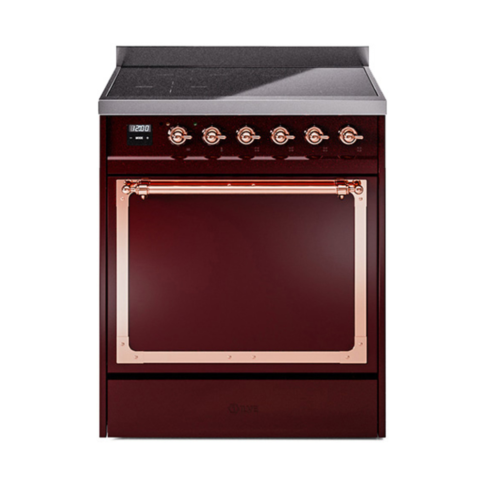 ILVE UNI304QNMPBUP Nostalgie II Noblesse 30" Induction Range (Solid Door, Burgundy, Copper)