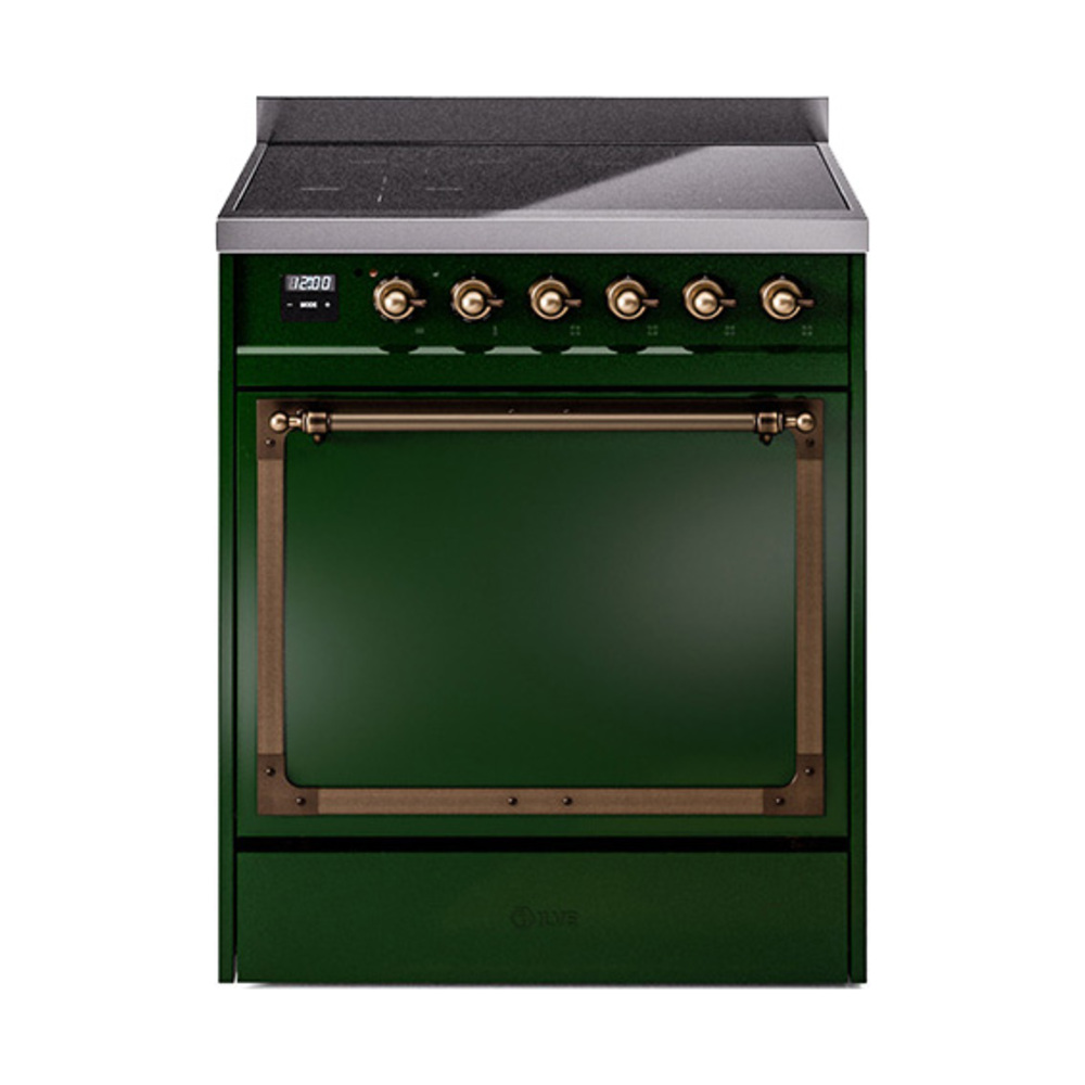 ILVE UNI304QNMPEGB Nostalgie II Noblesse 30" Induction Range (Solid Door, Emerald Green, Burnished)