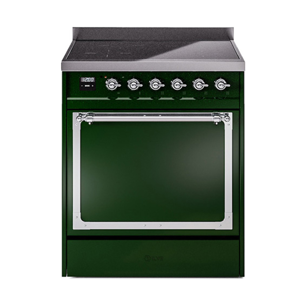 ILVE UNI304QNMPEGC Nostalgie II Noblesse 30" Induction Range (Solid Door, Emerald Green, Chrome)