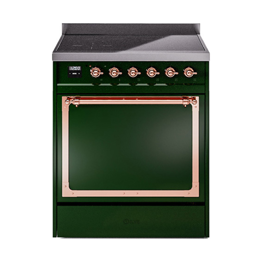 ILVE UNI304QNMPEGP Nostalgie II Noblesse 30" Induction Range (Solid Door, Emerald Green, Copper)