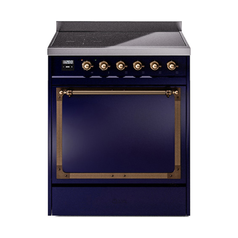 ILVE UNI304QNMPMBB Nostalgie II Noblesse 30" Induction Range (Solid Door, Midnight Blue, Burnished)