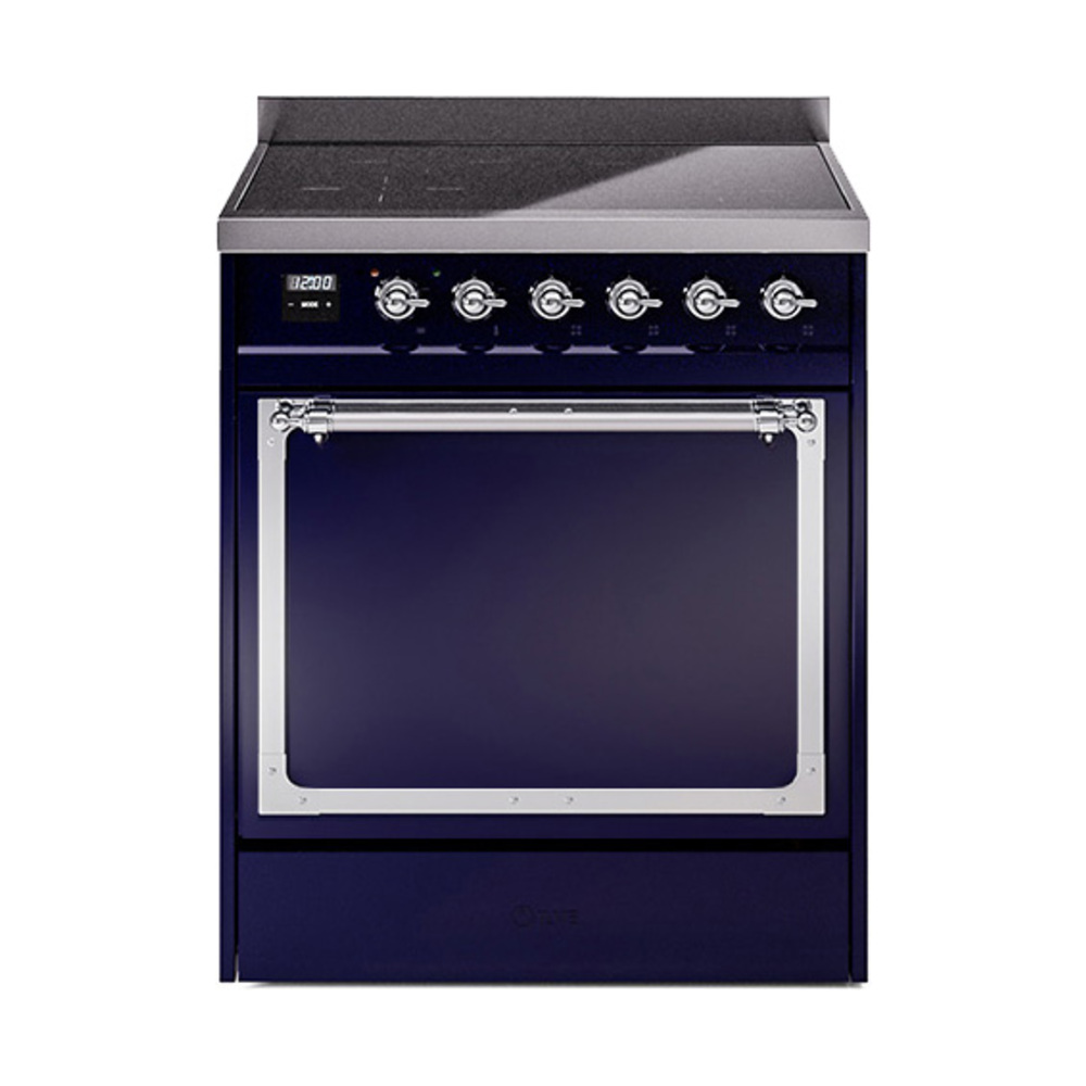 ILVE UNI304QNMPMBC Nostalgie II Noblesse 30" Induction Range (Solid Door, Midnight Blue, Chrome)