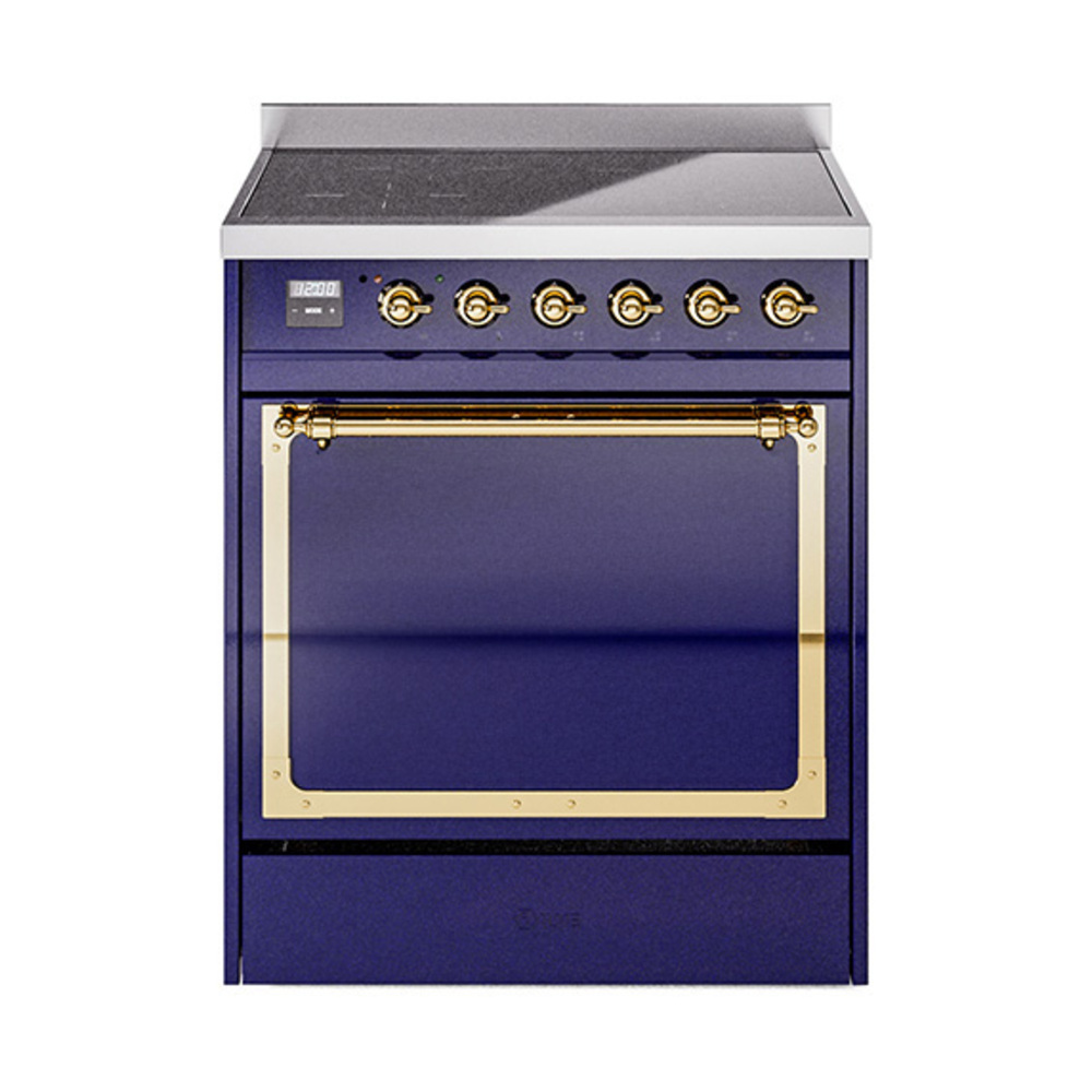 ILVE UNI304QNMPMBG Nostalgie II Noblesse 30" Induction Range (Solid Door, Midnight Blue, Brass)