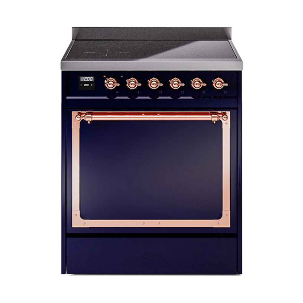 ILVE UNI304QNMPMBP Nostalgie II Noblesse 30" Induction Range (Solid Door, Midnight Blue, Copper)