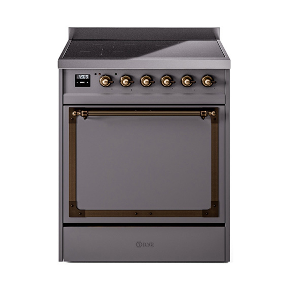 ILVE UNI304QNMPMGB Nostalgie II Noblesse 30" Induction Range (Solid Door, Graphite Matte, Burnished)