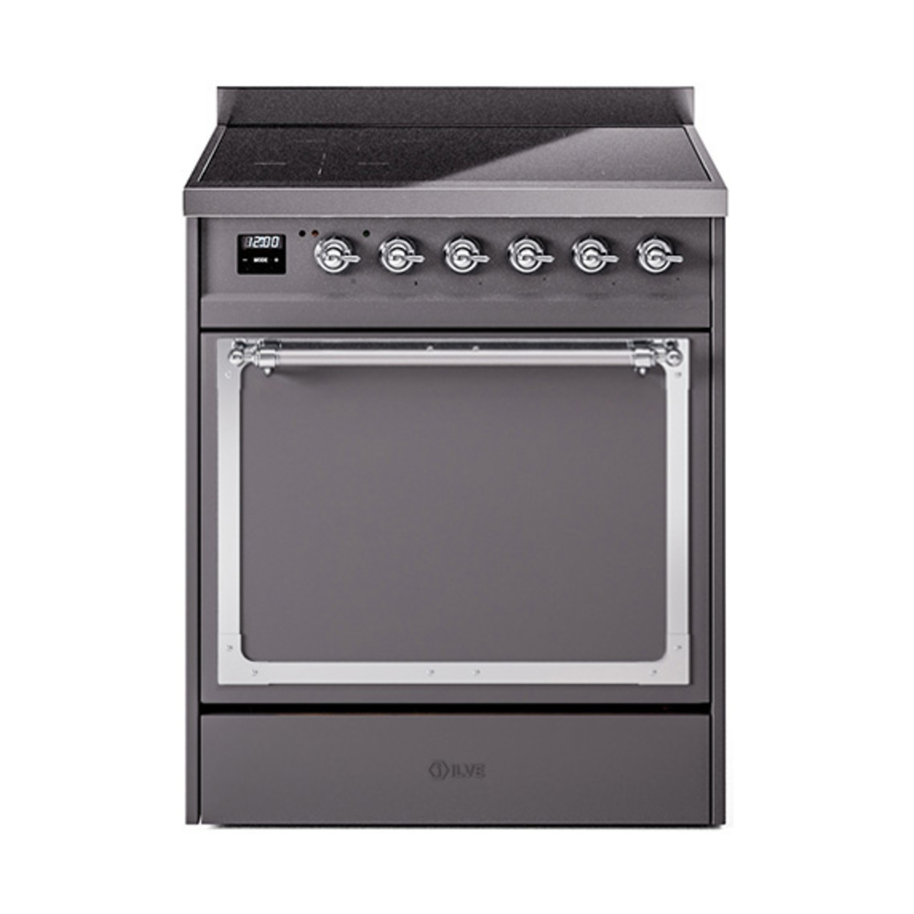 ILVE UNI304QNMPMGC Nostalgie II Noblesse 30" Induction Range (Solid Door, Graphite Matte, Chrome)