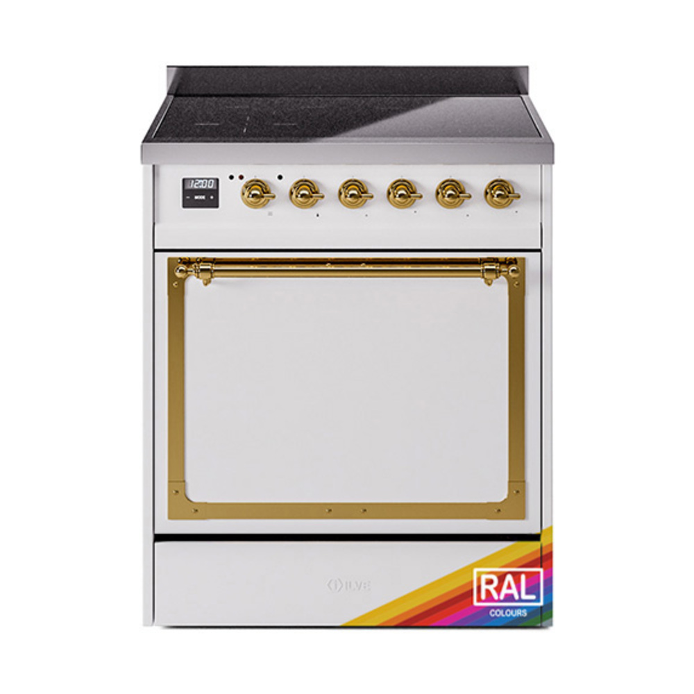 ILVE UNI304QNMPRAG Nostalgie II Noblesse 30" Induction Range (Solid Door, RAL, Brass)