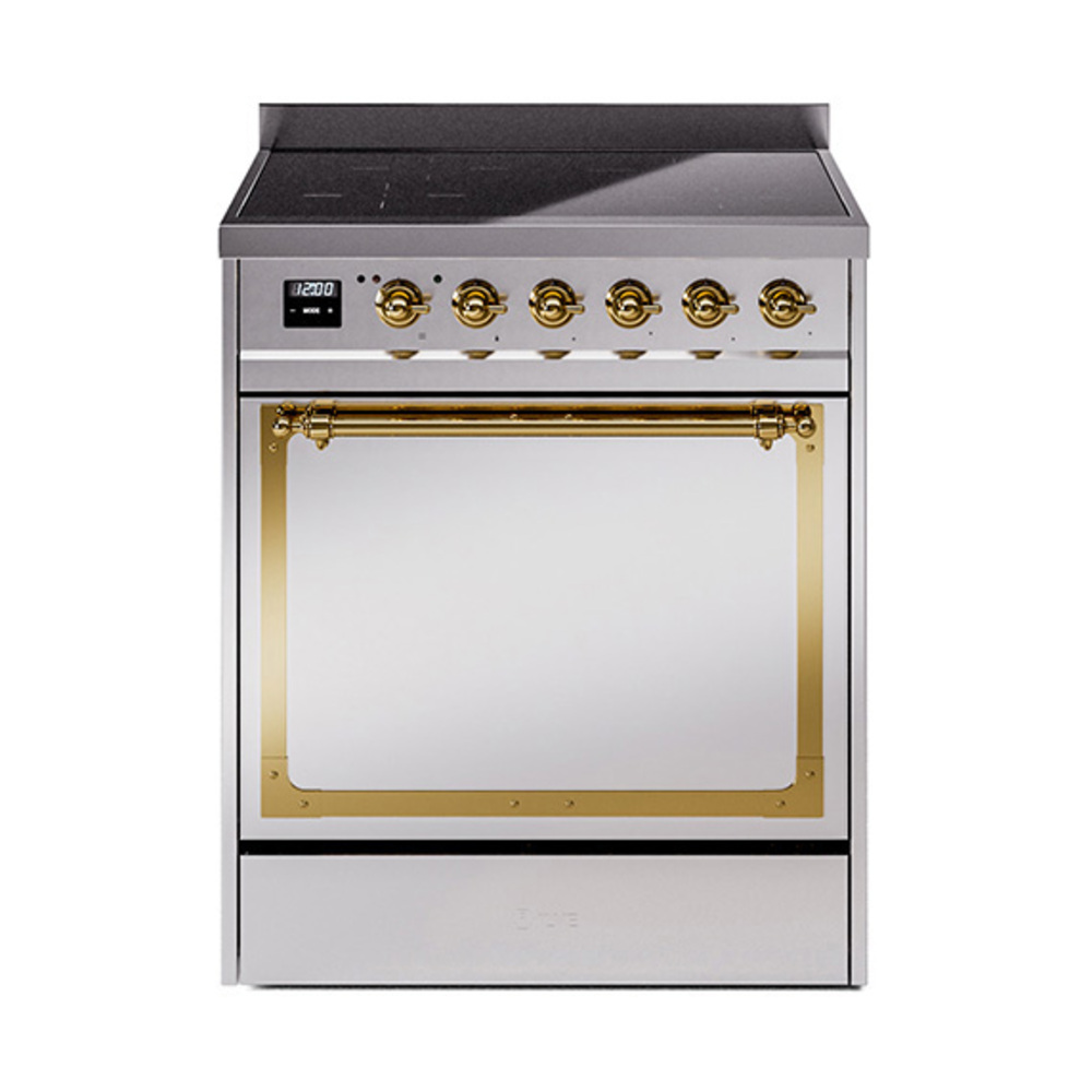 ILVE UNI304QNMPSSG Nostalgie II Noblesse 30" Induction Range (Solid Door, Stainless Steel, Brass)