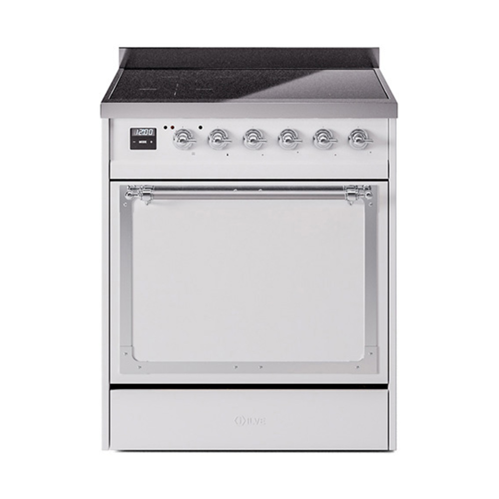 ILVE UNI304QNMPWHC Nostalgie II Noblesse 30" Induction Range (Solid Door, White, Chrome)