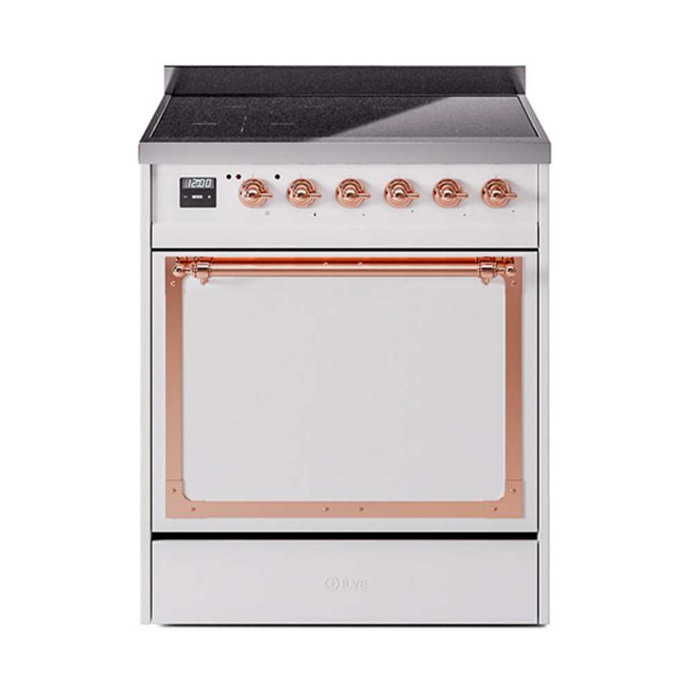 ILVE UNI304QNMPWHP Nostalgie II Noblesse 30" Induction Range (Solid Door, White, Copper)