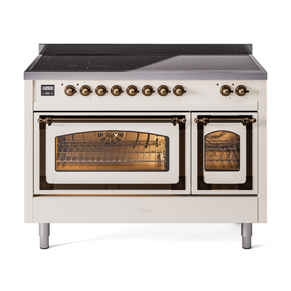 ILVE UNI486NMPAWB Nostalgie II Noblesse 48" Induction Range  (Triple Glass Door, Antique White, Bronze)