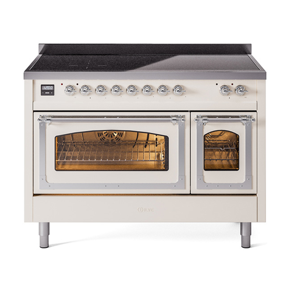 ILVE UNI486NMPAWC Nostalgie II Noblesse 48" Induction Range  (Triple Glass Door, Antique White, Chrome)