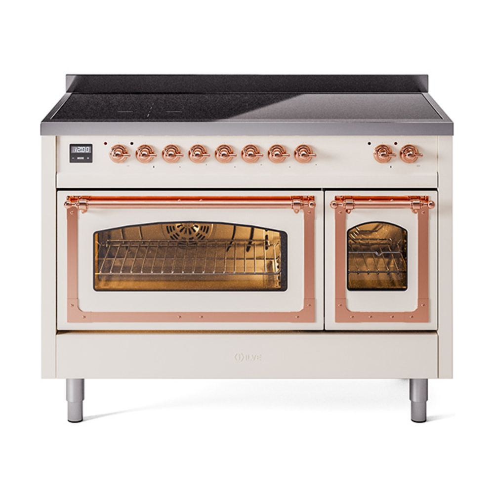 ILVE UNI486NMPAWP Nostalgie II Noblesse 48" Induction Range  (Triple Glass Door, Antique White, Copper)