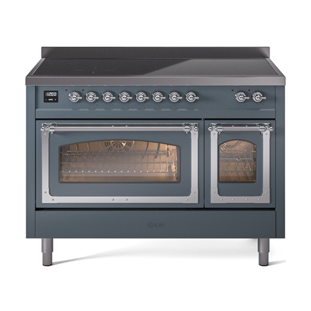 ILVE UNI486NMPBGC Nostalgie II Noblesse 48" Induction Range  (Triple Glass Door, Blue Grey, Chrome)