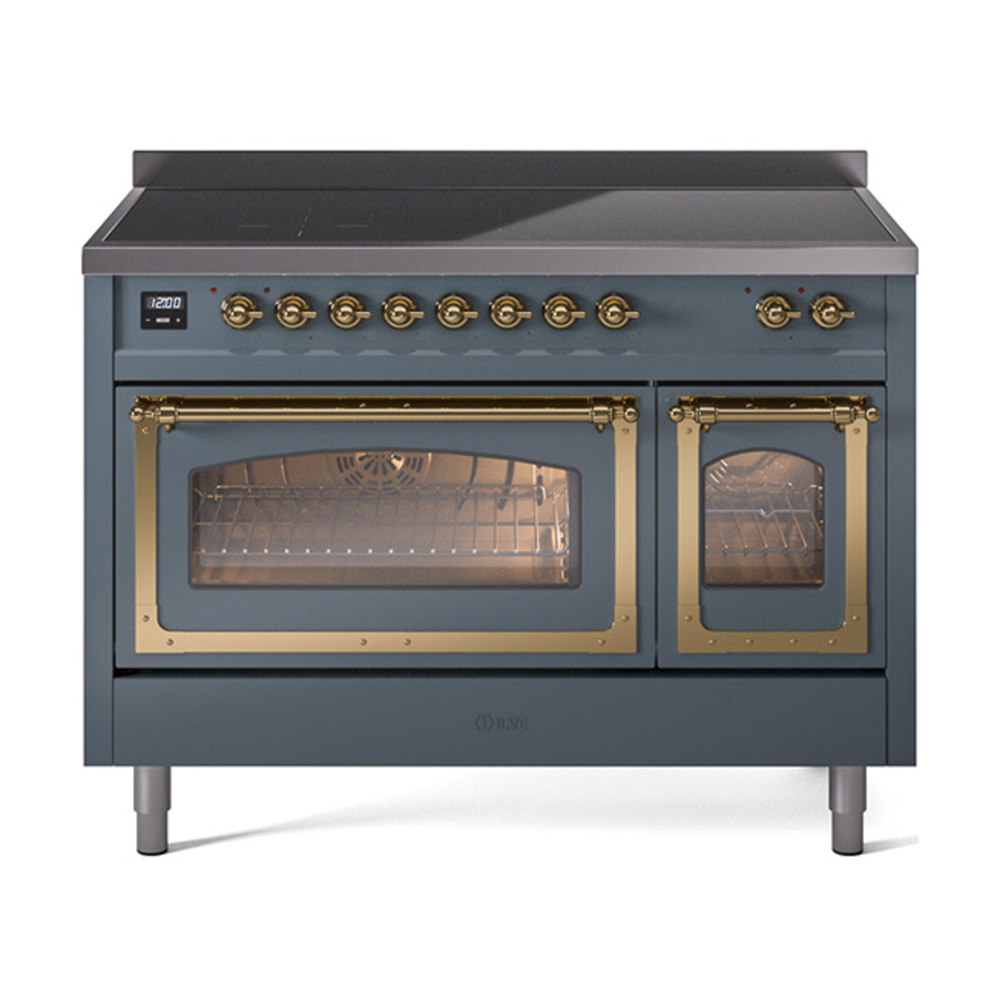 ILVE UNI486NMPBGG Nostalgie II Noblesse 48" Induction Range  (Triple Glass Door, Blue Grey, Brass)