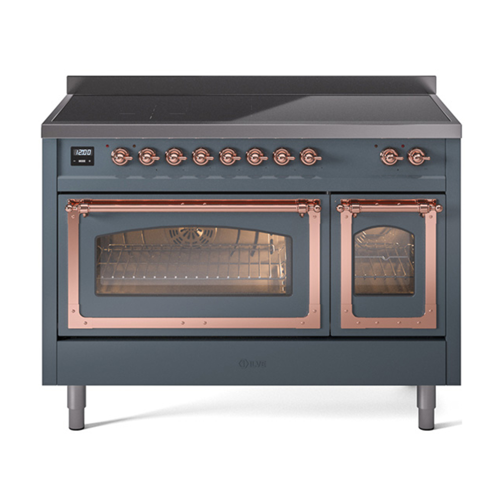 ILVE UNI486NMPBGP Nostalgie II Noblesse 48" Induction Range  (Triple Glass Door, Blue Grey, Copper)