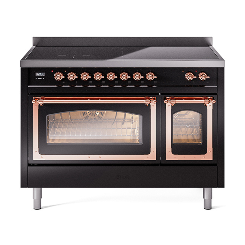 ILVE UNI486NMPBKP Nostalgie II Noblesse 48" Induction Range  (Triple Glass Door, Glossy Black, Copper)