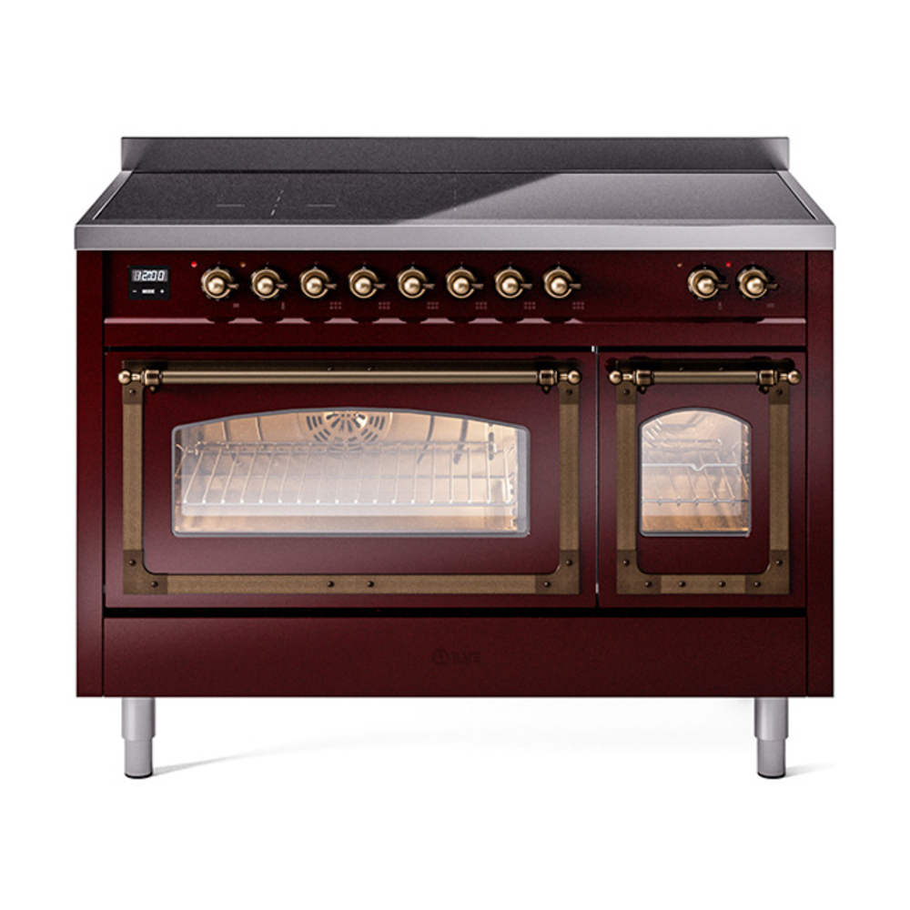 ILVE UNI486NMPBUB Nostalgie II Noblesse 48" Induction Range  (Triple Glass Door, Burgundy, Bronze)