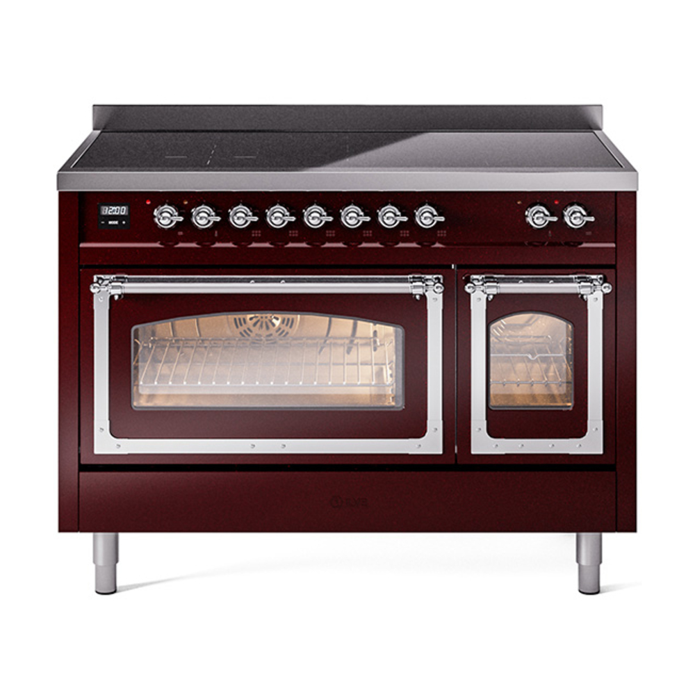 ILVE UNI486NMPBUC Nostalgie II Noblesse 48" Induction Range  (Triple Glass Door, Burgundy, Chrome)