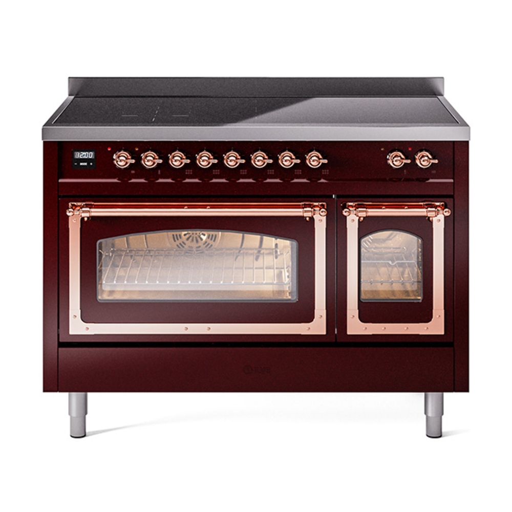 ILVE UNI486NMPBUP Nostalgie II Noblesse 48" Induction Range  (Triple Glass Door, Burgundy, Copper)