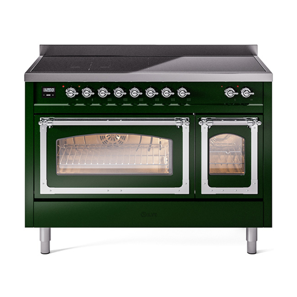 ILVE UNI486NMPEGC Nostalgie II Noblesse 48" Induction Range  (Triple Glass Door, Emerald Green, Chrome)