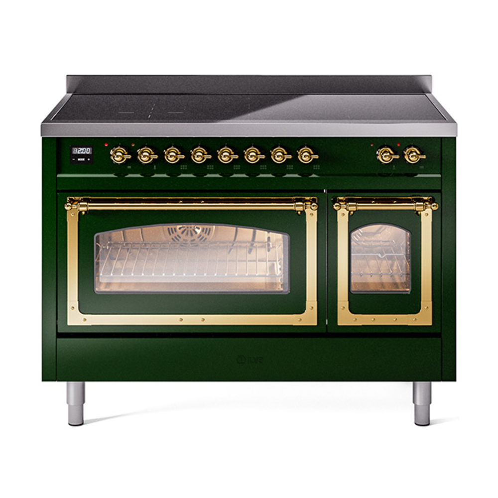 ILVE UNI486NMPEGG Nostalgie II Noblesse 48" Induction Range  (Triple Glass Door, Emerald Green, Brass)