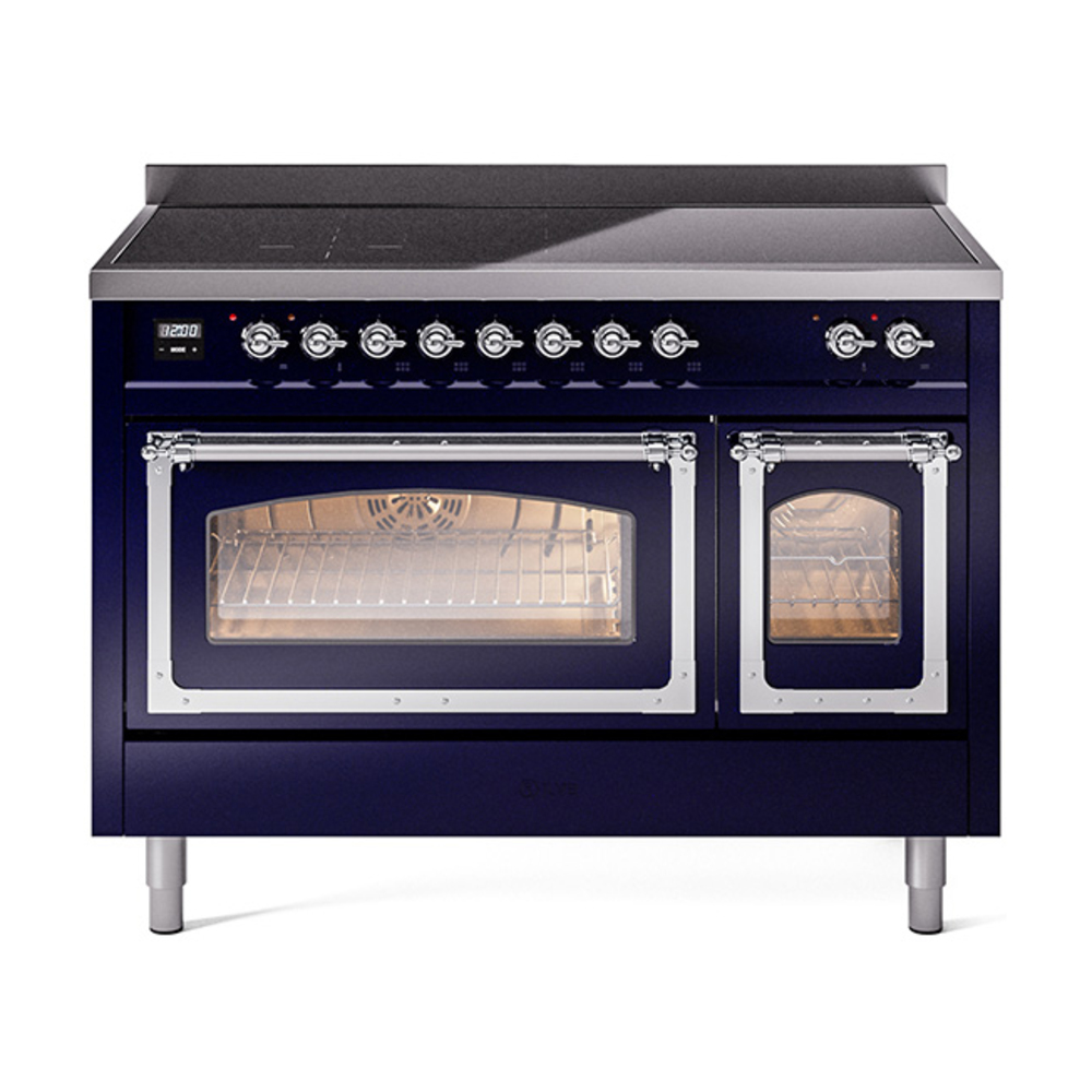 ILVE UNI486NMPMBC Nostalgie II Noblesse 48" Induction Range  (Triple Glass Door, Midnight Blue, Chrome)