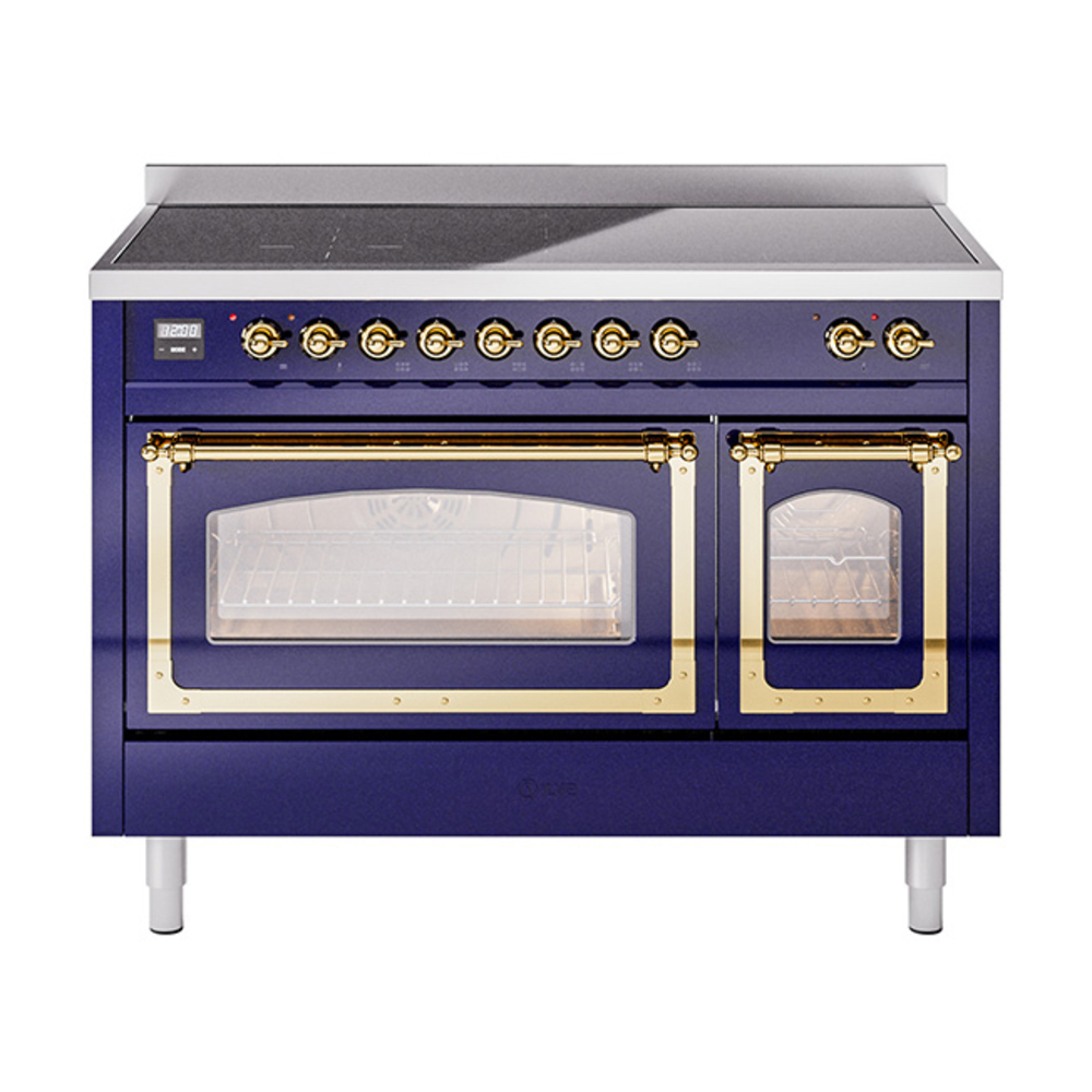 ILVE UNI486NMPMBG Nostalgie II Noblesse 48" Induction Range  (Triple Glass Door, Midnight Blue, Brass)