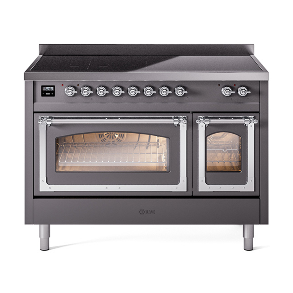 ILVE UNI486NMPMGC Nostalgie II Noblesse 48" Induction Range  (Triple Glass Door, Graphite Matte, Chrome)