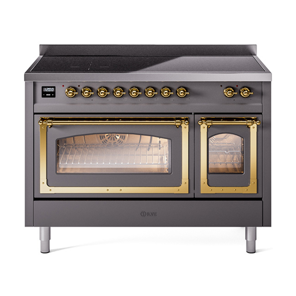 ILVE UNI486NMPMGG Nostalgie II Noblesse 48" Induction Range  (Triple Glass Door, Graphite Matte, Brass)