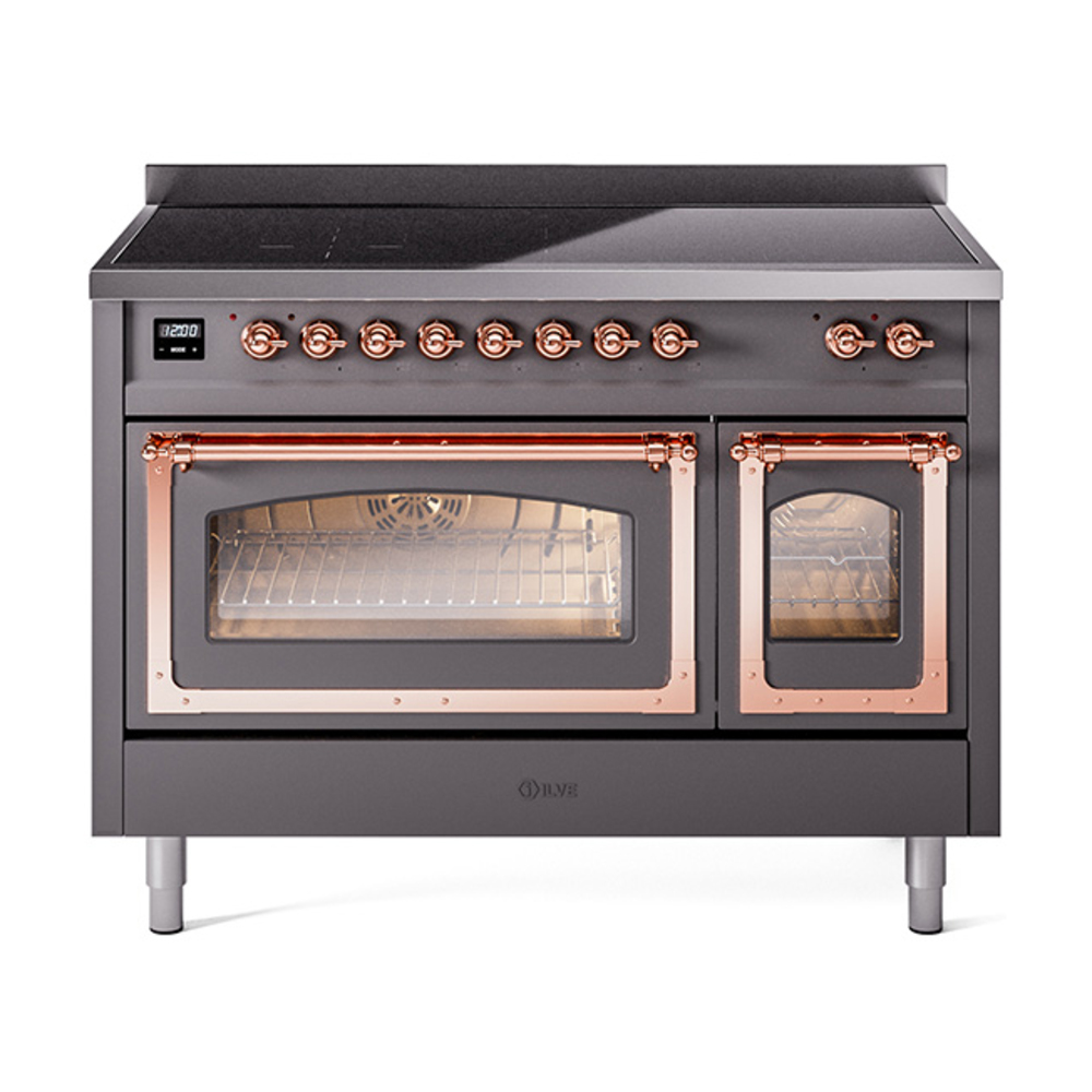 ILVE UNI486NMPMGP Nostalgie II Noblesse 48" Induction Range  (Triple Glass Door, Graphite Matte, Copper)