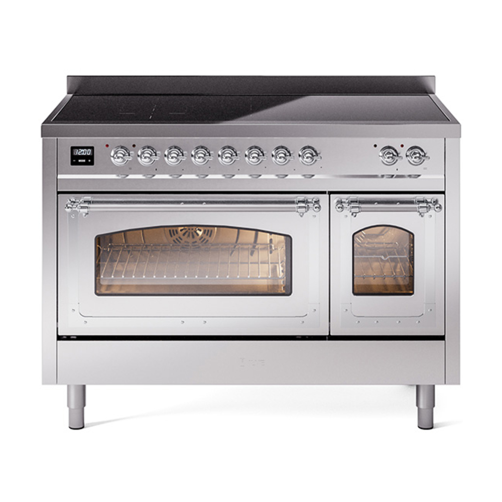 ILVE UNI486NMPSSC Nostalgie II Noblesse 48" Induction Range  (Triple Glass Door, Stainless Steel, Chrome)