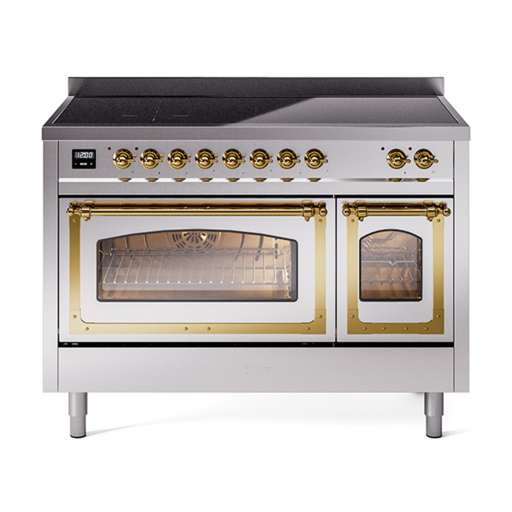 ILVE UNI486NMPSSG Nostalgie II Noblesse 48" Induction Range  (Triple Glass Door, Stainless Steel, Brass)