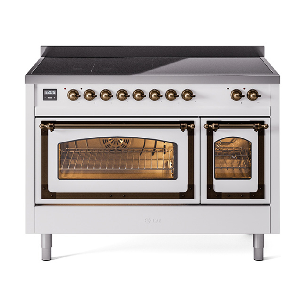 ILVE UNI486NMPWHB Nostalgie II Noblesse 48" Induction Range  (Triple Glass Door, White, Burnished)