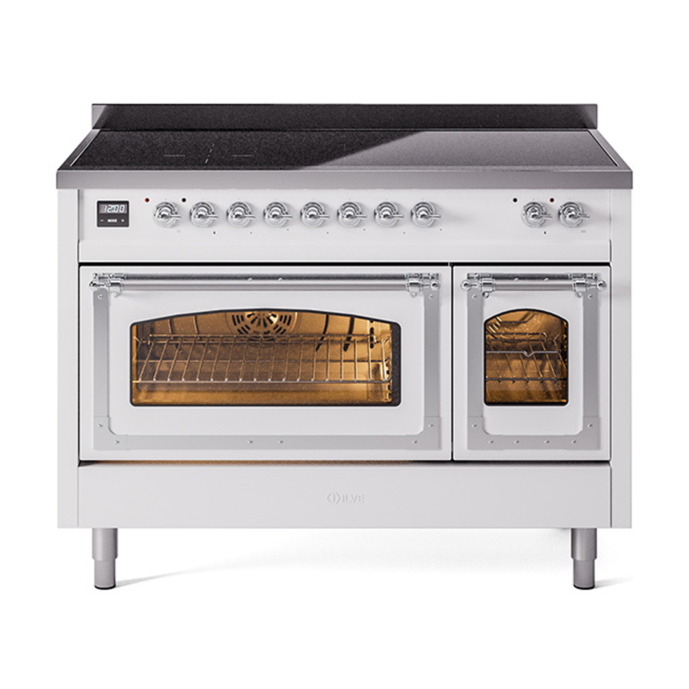 ILVE UNI486NMPWHC Nostalgie II Noblesse 48" Induction Range  (Triple Glass Door, White, Chrome)