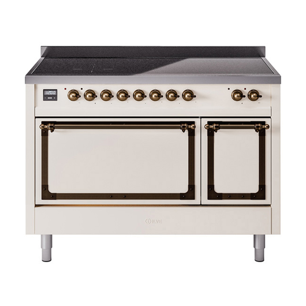 ILVE UNI486QNMPAWB Nostalgie II Noblesse 48" Induction Range  (Solid Door, Antique White, Burnished)