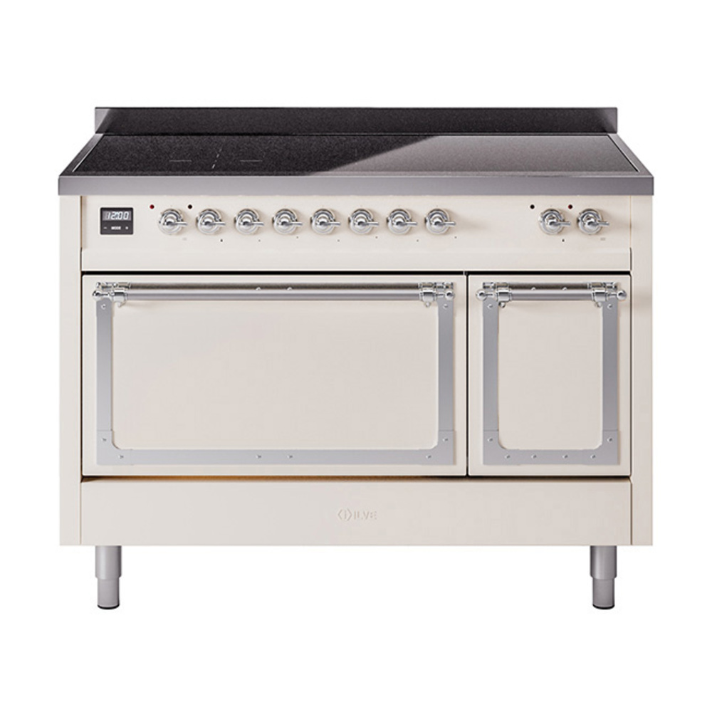 ILVE UNI486QNMPAWC Nostalgie II Noblesse 48" Induction Range  (Solid Door, Antique White, Chrome)