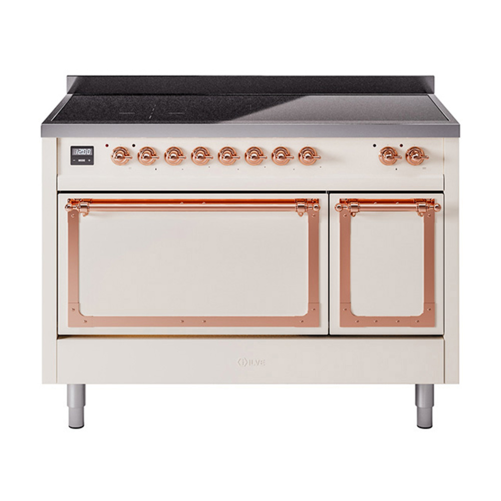 ILVE UNI486QNMPAWP Nostalgie II Noblesse 48" Induction Range  (Solid Door, Antique White, Copper)