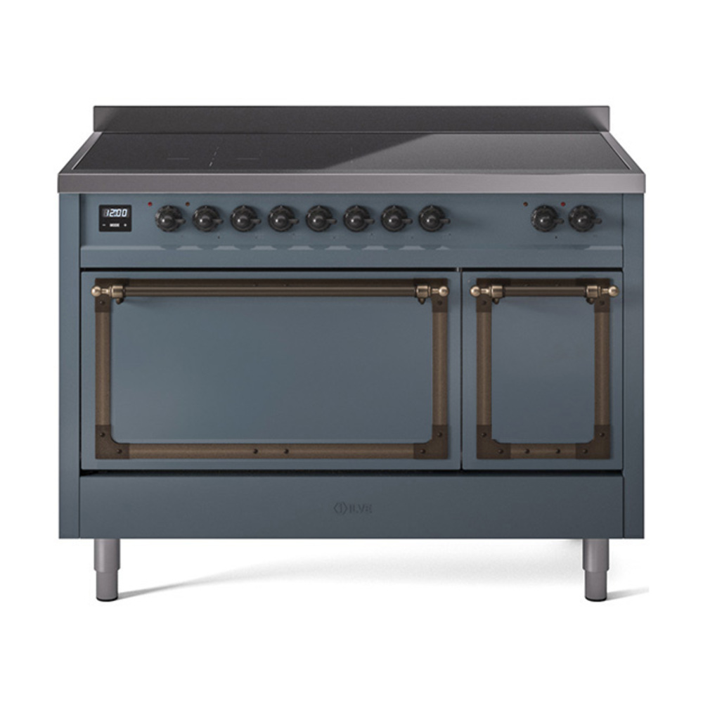 ILVE UNI486QNMPBGB Nostalgie II Noblesse 48" Induction Range  (Solid Door, Blue Grey, Burnished)