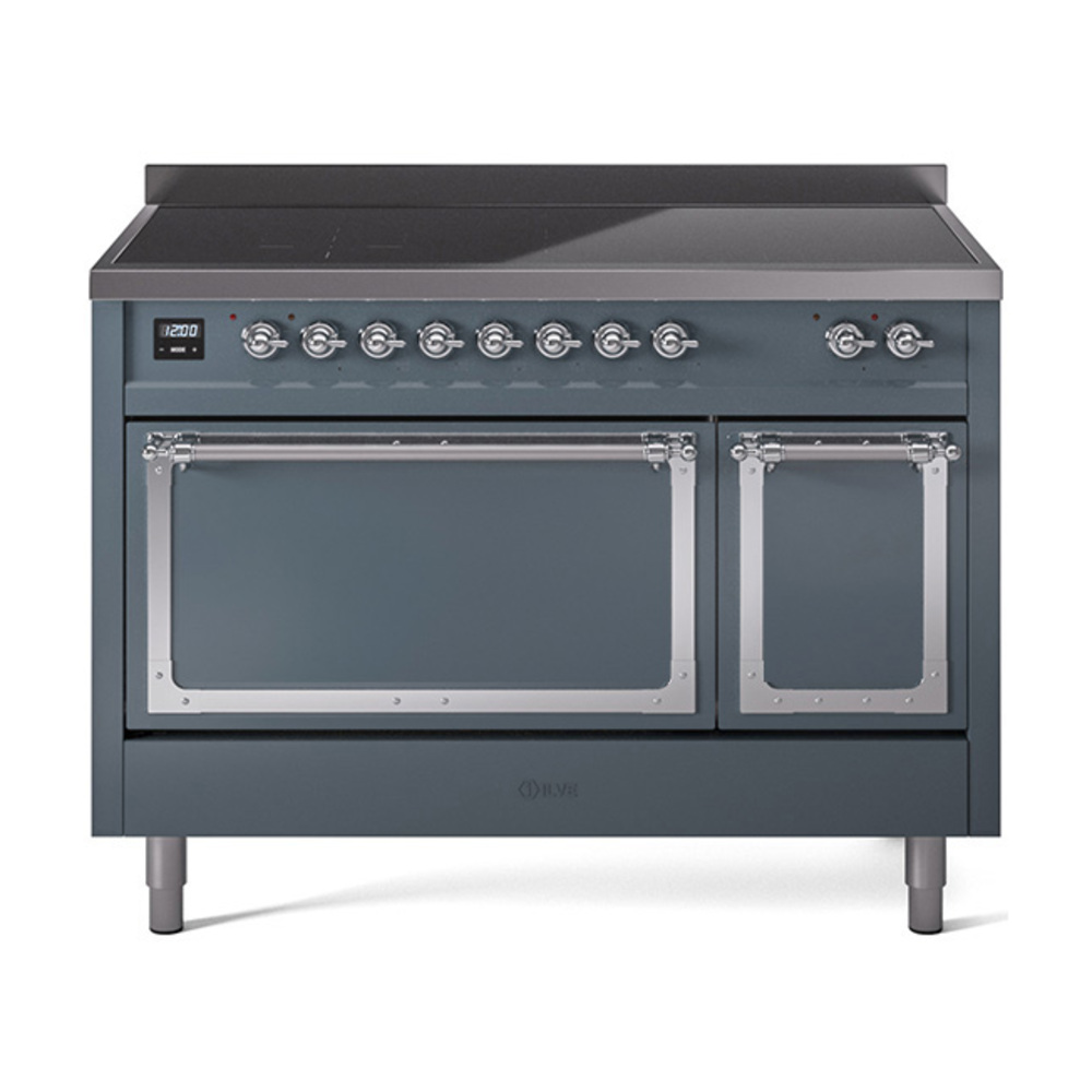 ILVE UNI486QNMPBGC Nostalgie II Noblesse 48" Induction Range  (Solid Door, Blue Grey, Chrome)