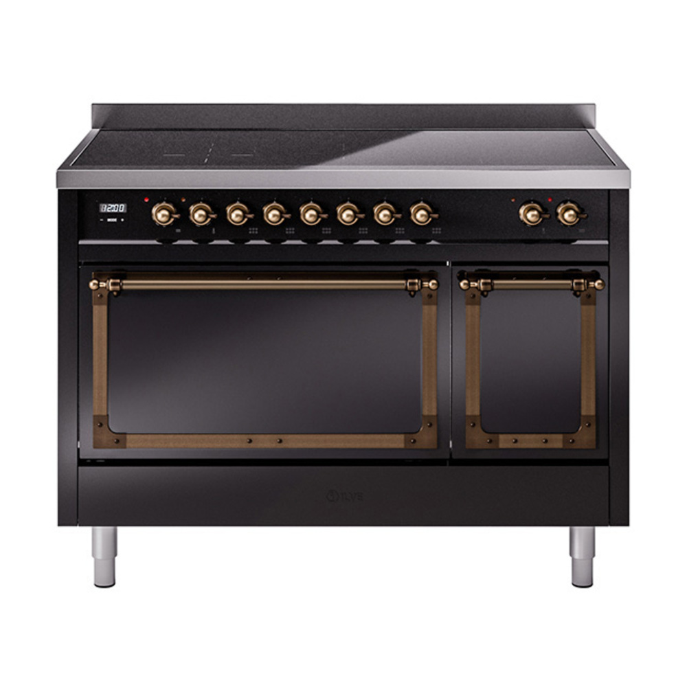 ILVE UNI486QNMPBKB Nostalgie II Noblesse 48" Induction Range  (Solid Door, Glossy Black, Burnished)