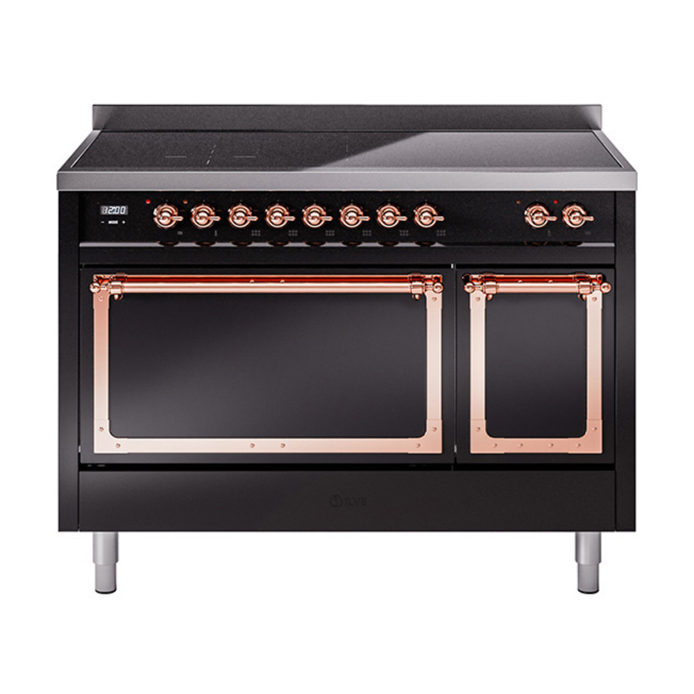 ILVE UNI486QNMPBKP Nostalgie II Noblesse 48" Induction Range  (Solid Door, Glossy Black, Copper)