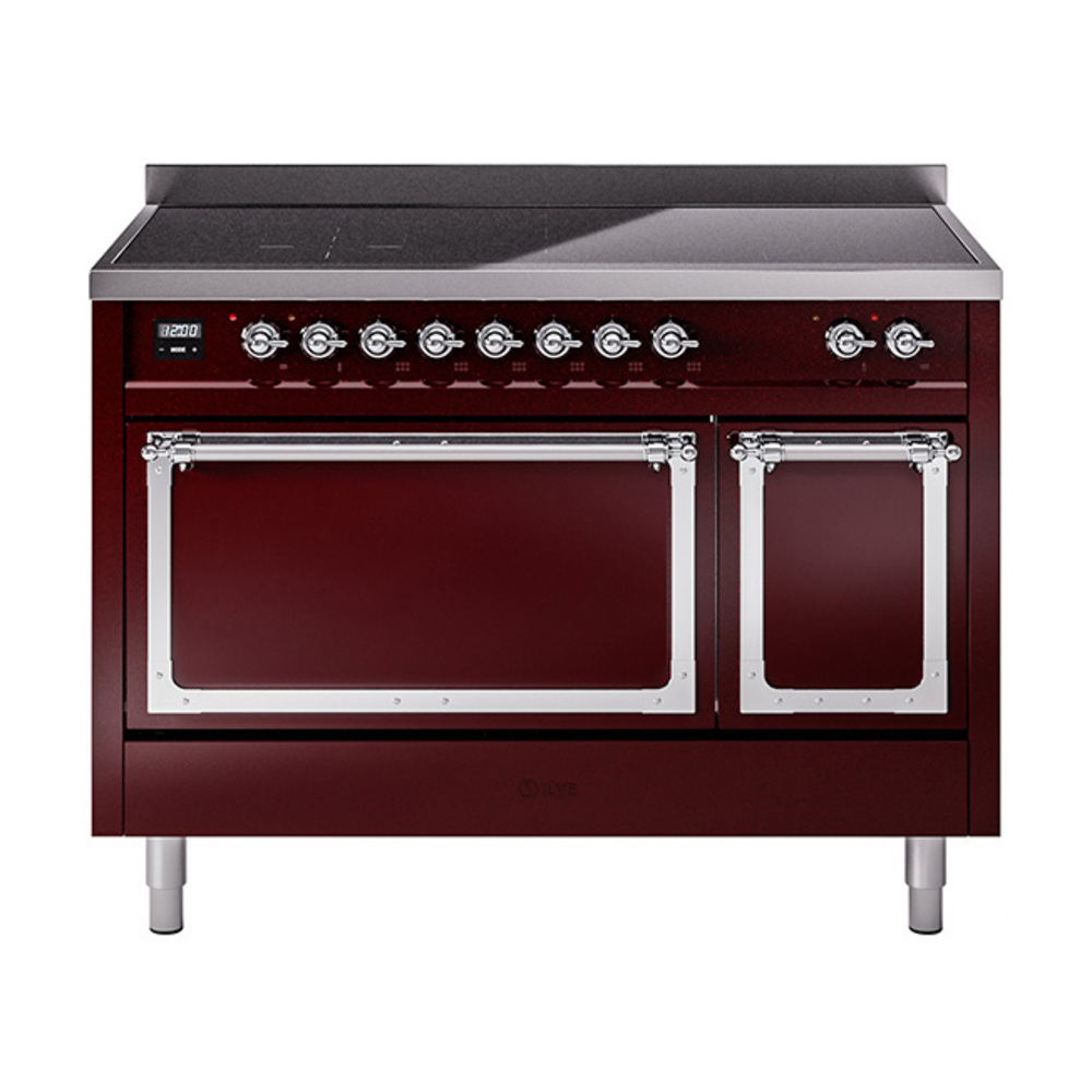 ILVE UNI486QNMPBUC Nostalgie II Noblesse 48" Induction Range  (Solid Door, Burgundy, Chrome)