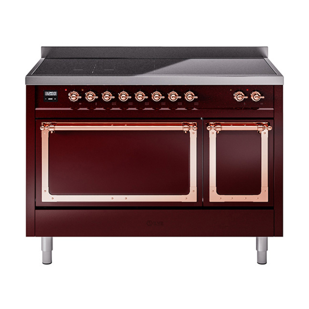 ILVE UNI486QNMPBUP Nostalgie II Noblesse 48" Induction Range  (Solid Door, Burgundy, Copper)