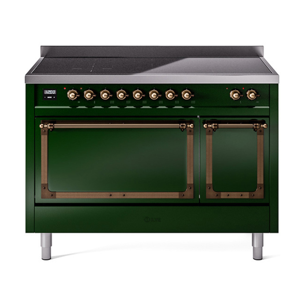 ILVE UNI486QNMPEGB Nostalgie II Noblesse 48" Induction Range  (Solid Door, Emerald Green, Burnished)