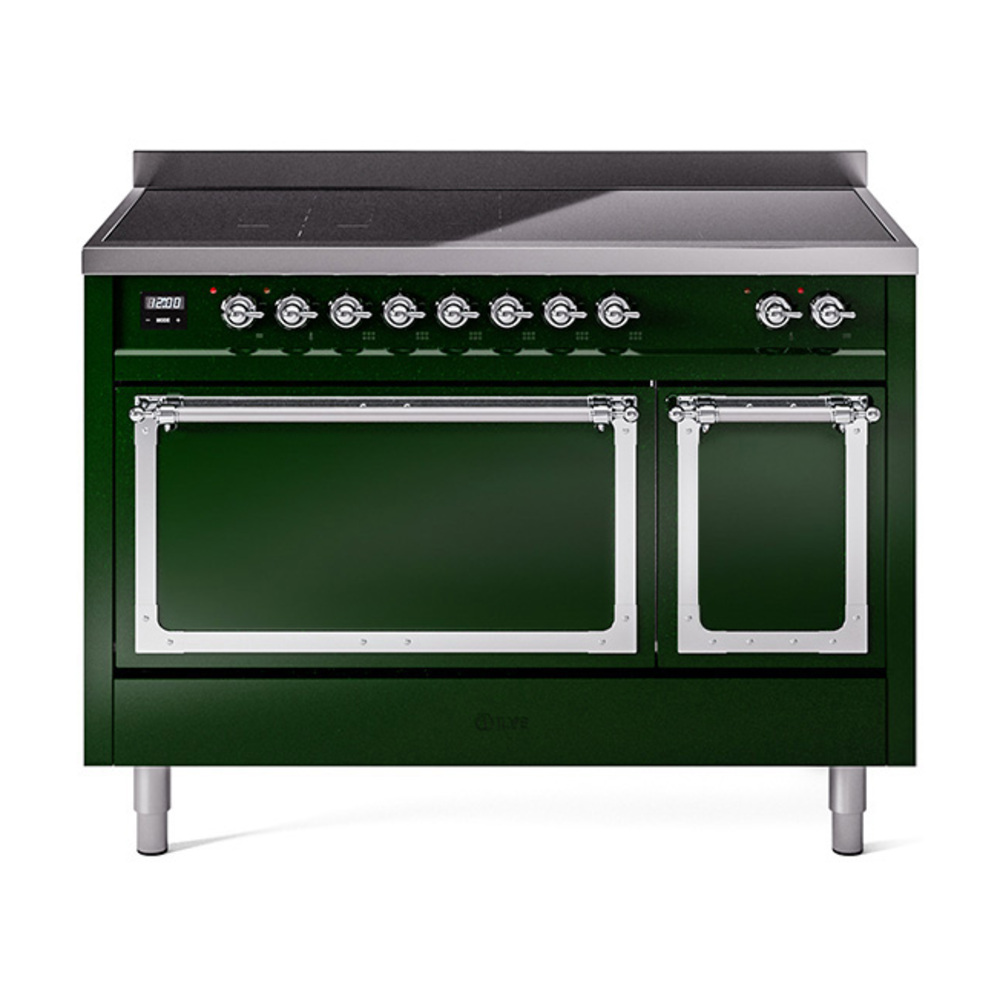 ILVE UNI486QNMPEGC Nostalgie II Noblesse 48" Induction Range  (Solid Door, Emerald Green, Chrome)