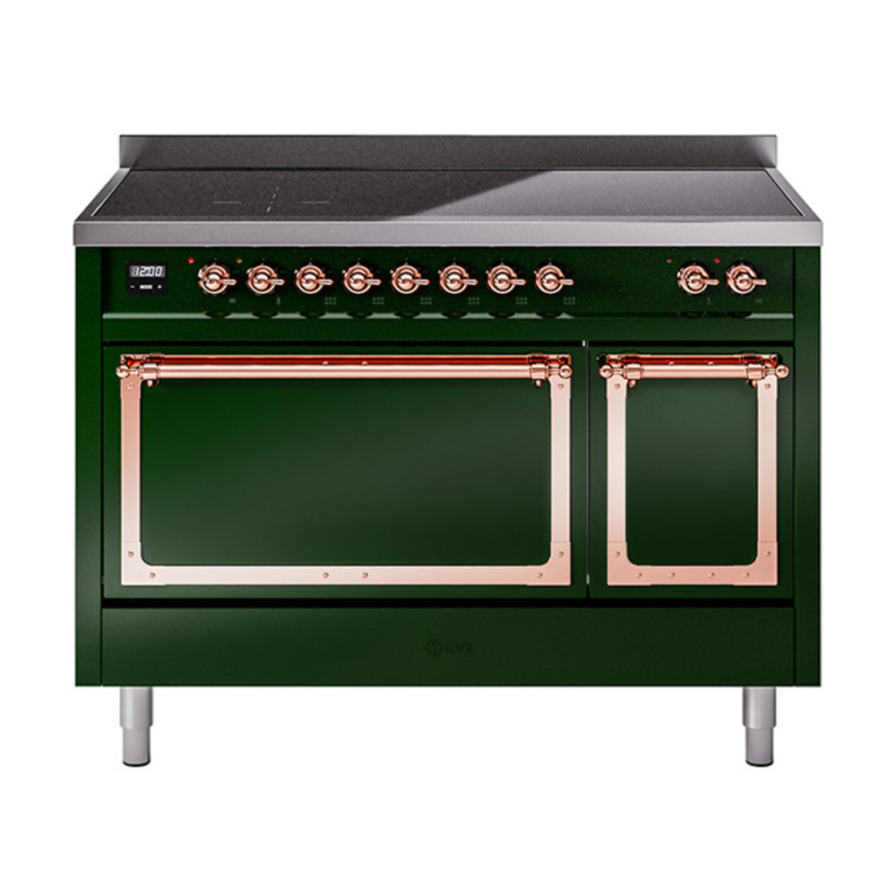 ILVE UNI486QNMPEGP Nostalgie II Noblesse 48" Induction Range  (Solid Door, Emerald Green, Copper)