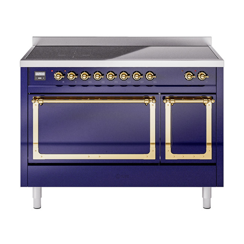 ILVE UNI486QNMPMBG Nostalgie II Noblesse 48" Induction Range  (Solid Door, Midnight Blue, Brass)