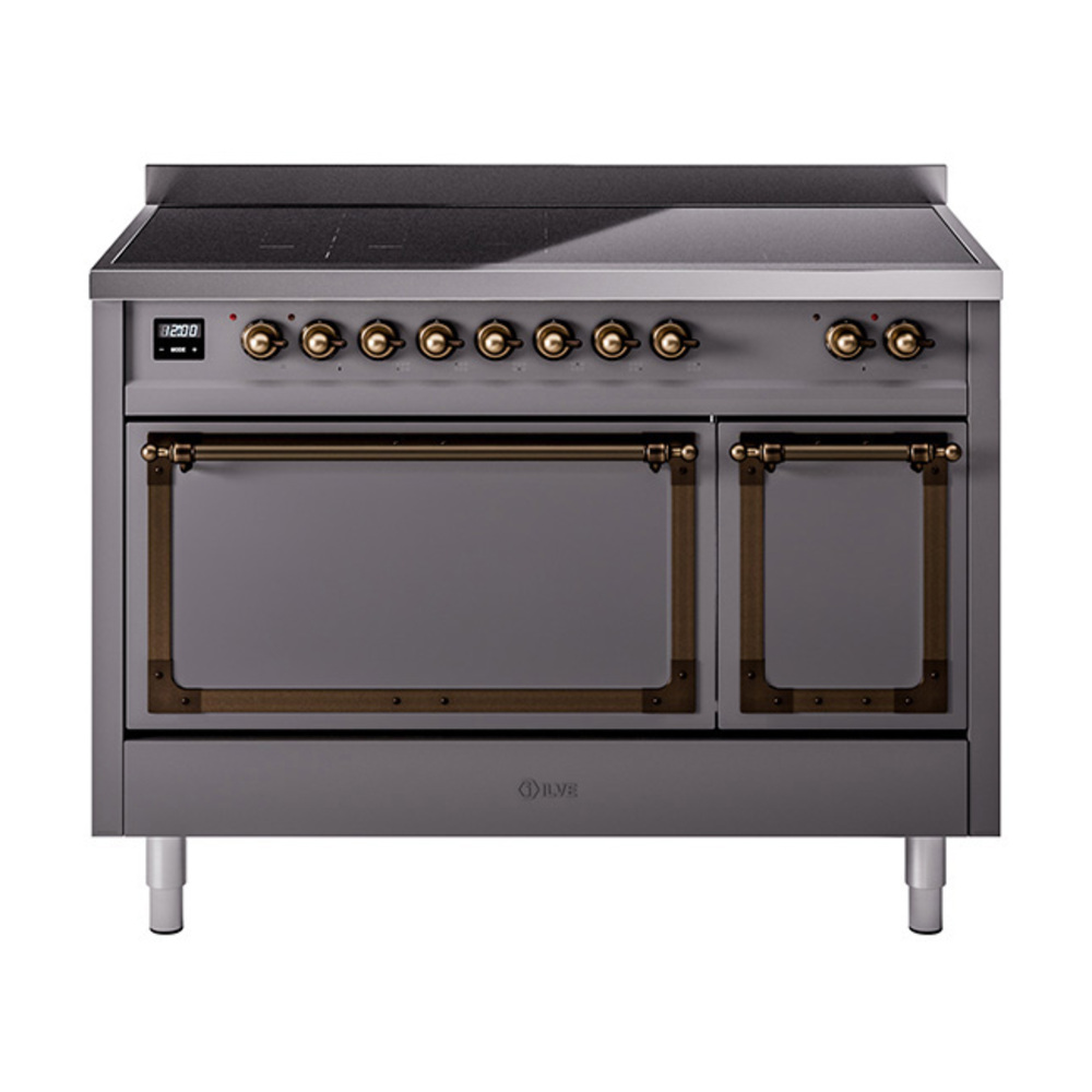 ILVE UNI486QNMPMGB Nostalgie II Noblesse 48" Induction Range  (Solid Door, Graphite Matte, Bronze)