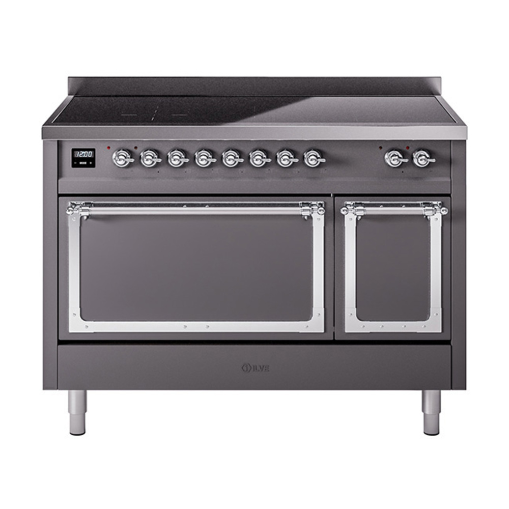 ILVE UNI486QNMPMGC Nostalgie II Noblesse 48" Induction Range  (Solid Door, Graphite Matte, Chrome)